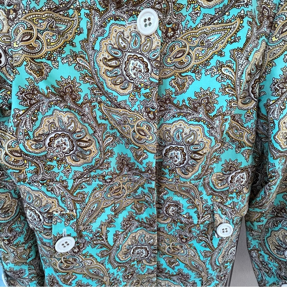 Etcetera Long Jacket Women’s Sz 8 Turquoise Brown Front Button EUC - Picture 7 of 10